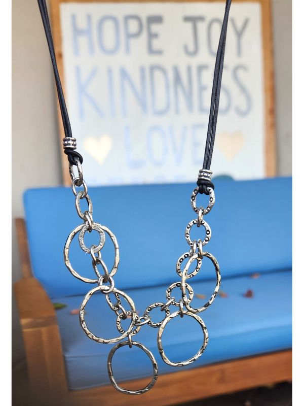 hanging silver chain black cord necklace 