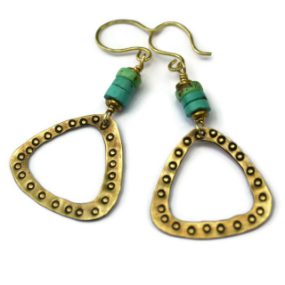 Turquoise-Brass Triangle Earrings