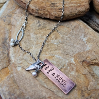 All You Need is Love Necklace - Sterling, Copper, Pearls