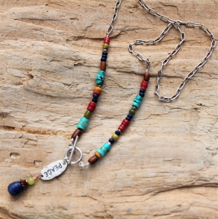 Oval Peace Necklace - Sterling & Gemstones