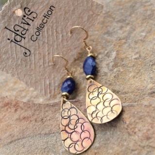 Lapis & Textured Brass Earrings