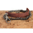 black-gunmetal-chain-brown-leather-mens-wrap-bracelet-on-wood-background