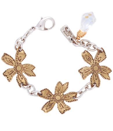 Bronze-wildflower-clear-Swarovski-crystal-statement braclet-on-white-background