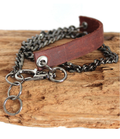 black chain leather bracelet on wood