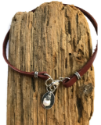 sterling charm pear leather necklace 0n wood