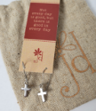 tiny stainless steel cross earrings in onspirational quote card