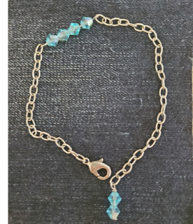 aqua crystal silver chain anklet on denim