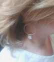 white pearl sterling hoop earring on blonde profile