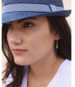 model with fedora and gemstone ear threads