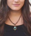 Heavy copper chain brass follow the sun pendant turquoise necklace