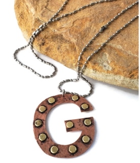Long Letter G necklace riveted in mixed metal
