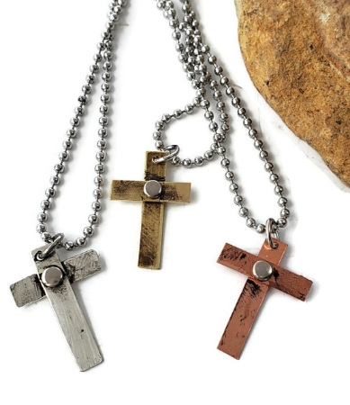 unisex/men's  mixed metal riveted cross necklaces