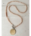 full view Two tone peach pearl  necklace with German Coin necklace