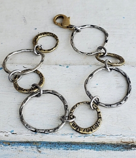 Big textured circles mixed metal bracelet