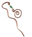 Hammered copper spiral blue and green crystal book mark 