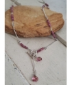 pink gemstone silver rolo chain bracelet on wood
