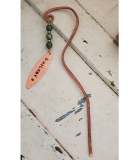 Unique copper metal beaded bookmark with name tag