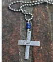 blue gemstone hammered silver cross necklace