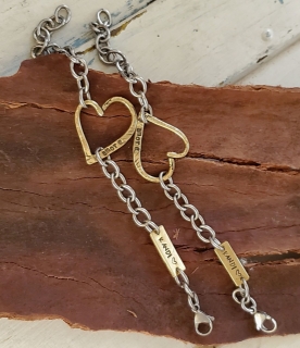 open heart chunky chain remembrance bracelets on wood