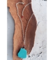 Full viewg turquoise pendant silver chain necklace on wood