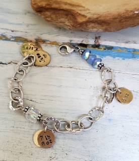 silver chain charm bracelet with gold charms & Swarovski crystals