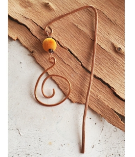 copper bookmark with spiral & orange pom-pom