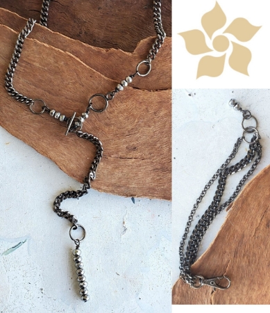 black chain Y necklace & multichain hook clasp bracelet