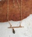  offset gray gemstone bronze bar paperclip chain necklace