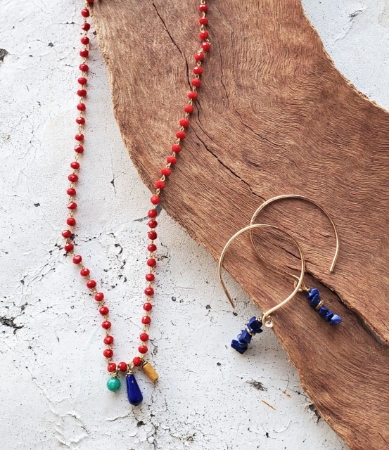 colorful beaded necklace and earrings