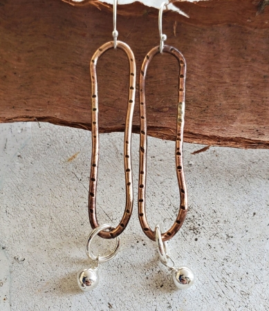 handcrafted hammered copper silver loop earrings
