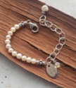 silver chain white pearl charm bracelet