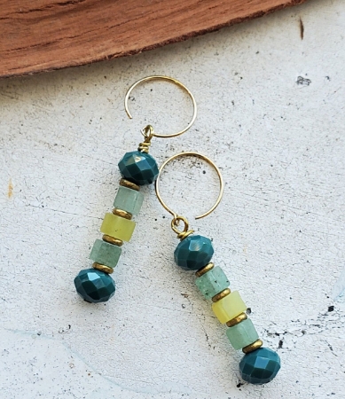 Mixed green gemstone stacked earrings