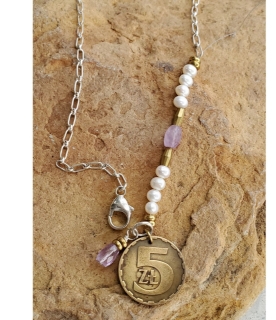 polish coin pearl amethyst birthstone necklace