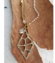 Diamond shape paw print necklace pendant on wood