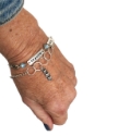 wearing Silver double wrap birthstone charm bracelet 