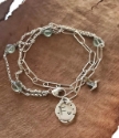 silver mixed chain green gemstone wrap bracelet