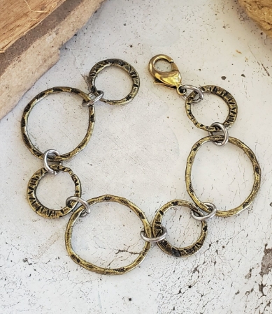 handcrafted brass stamped design circles bracelet