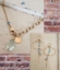 gold chain light blue gemstone necklace & hoop crystal chain earrings on brick background