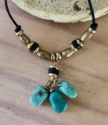 Triple turquoise pendant brass bead necklace handcrafted on rock