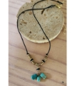 Triple turquoise pendant brass bead necklace full view