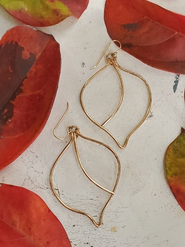 bronze leaf earrings with Fall leaves