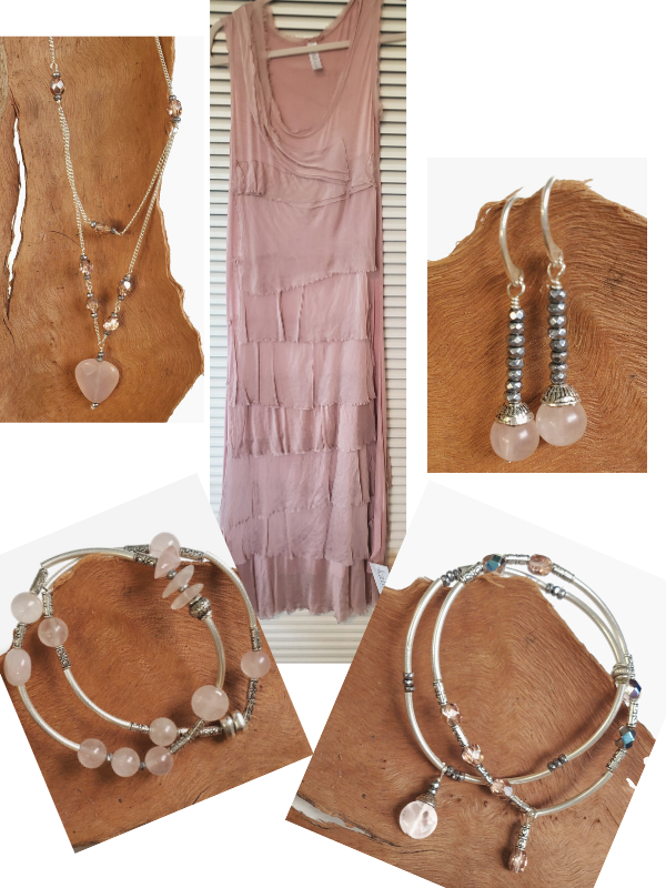 rose quartz jewelry to match this dress