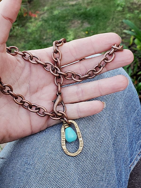 copper brass chunky chain necklace in hand