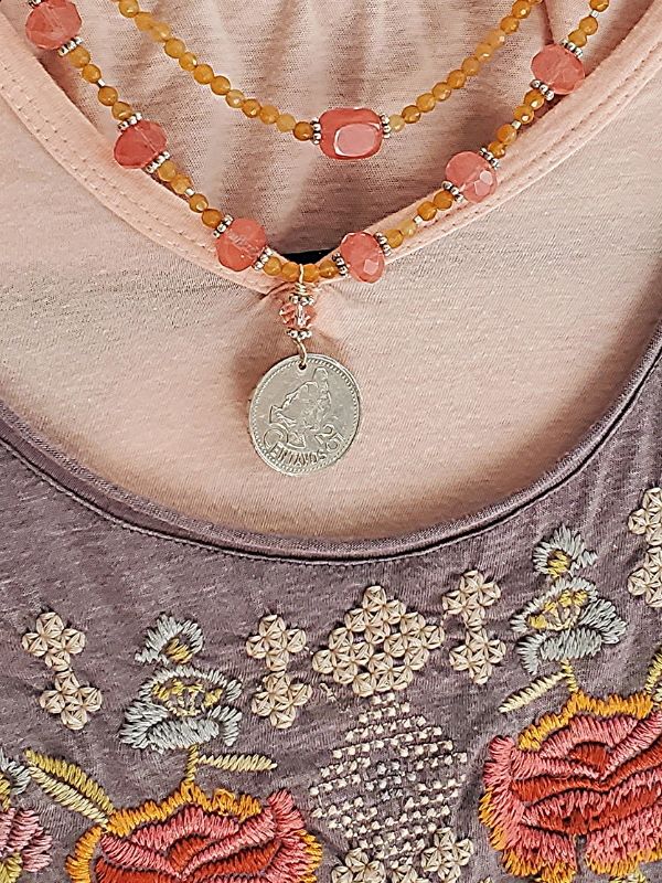 pink orange gemstone necklaces with top