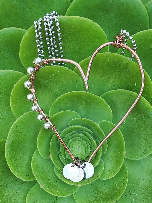 heart charm necklace on succulent plant