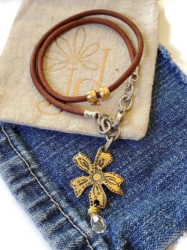 mixed metal flower necklace with denim