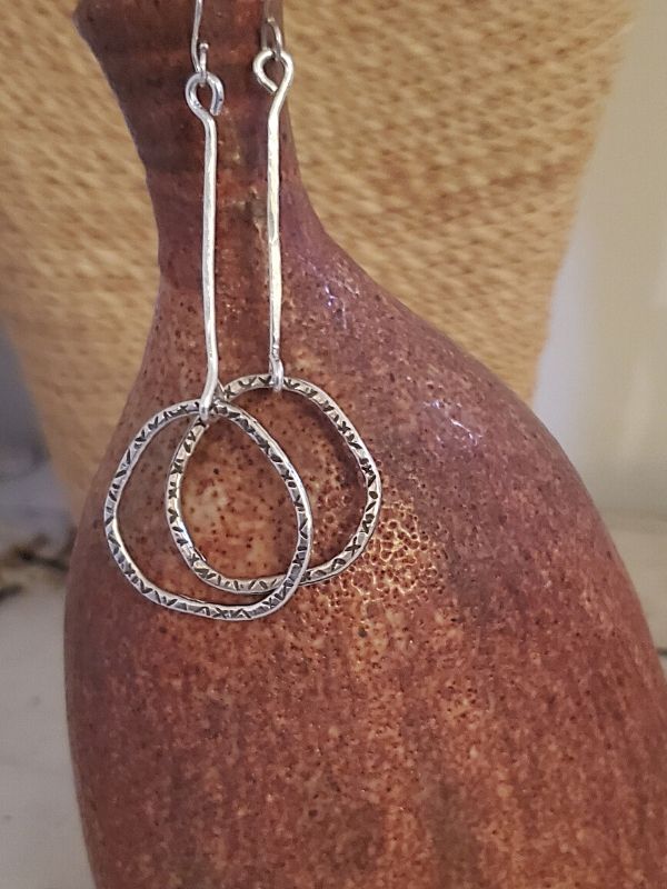 long organic silver artisan earrings