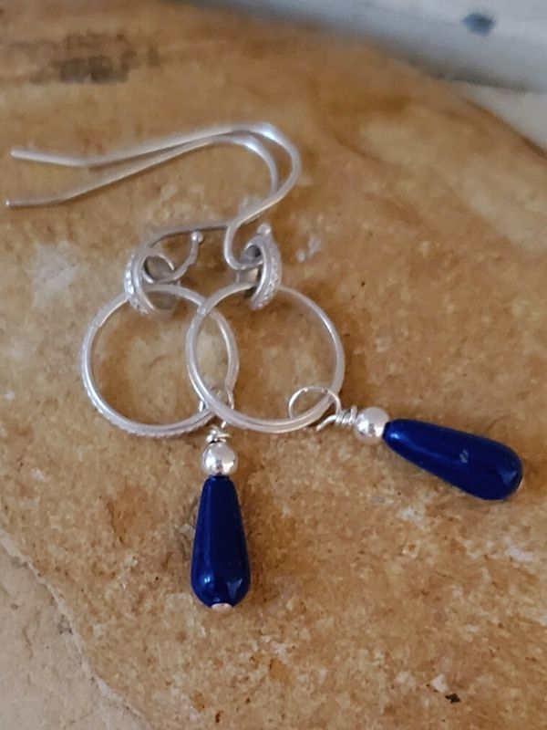 on stone blue lapis silver hoop earrings