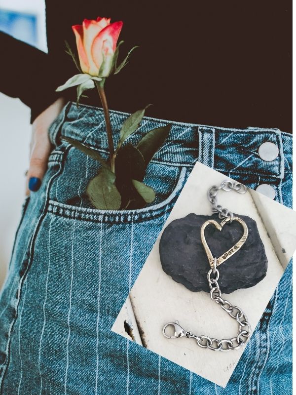 heart bracelet with denim outfit