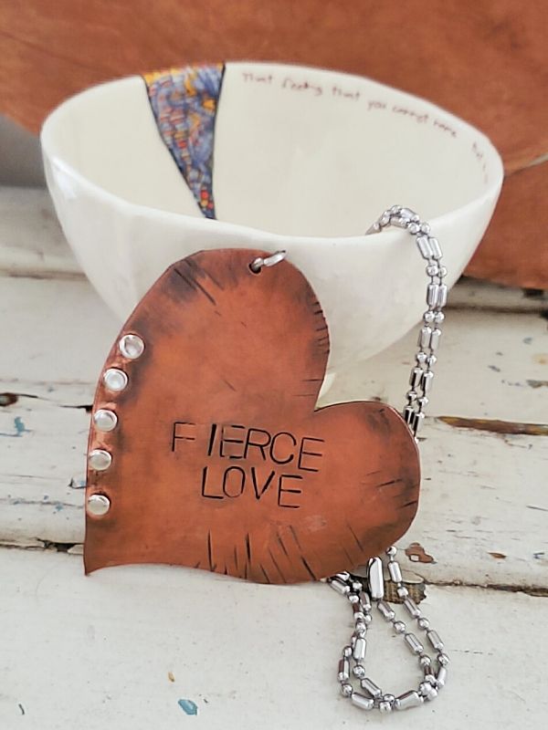 big copper heart necklace displayed
